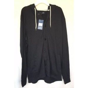 Five Four Men's Mark McNairy Black Button Up Hoodie With Logo Pockets XL New